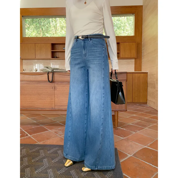 PRASE·噜【原生长腿】微胖显瘦宽松高腰加绒牛仔A摆牛仔裤PR512S14