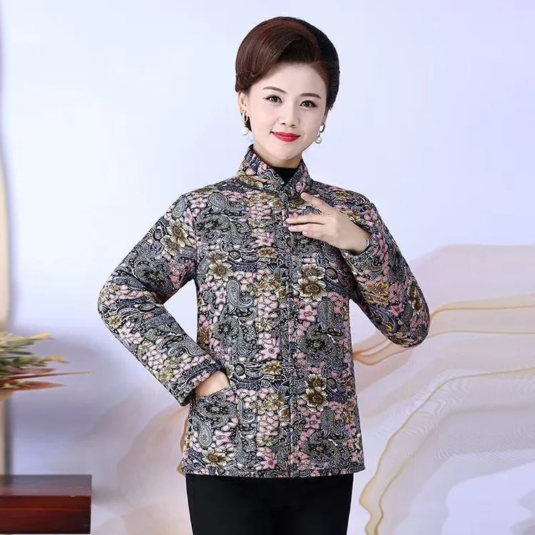 Z【反季清仓】新款加绒加厚碎花棉袄中老年妈妈棉袄秋冬保暖妈妈装