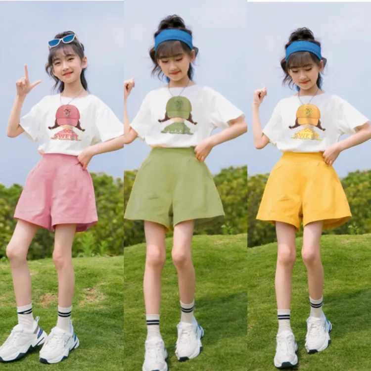 夏季女童套装新款儿童短袖短裤中大童运动两件套女孩时尚宝宝洋气