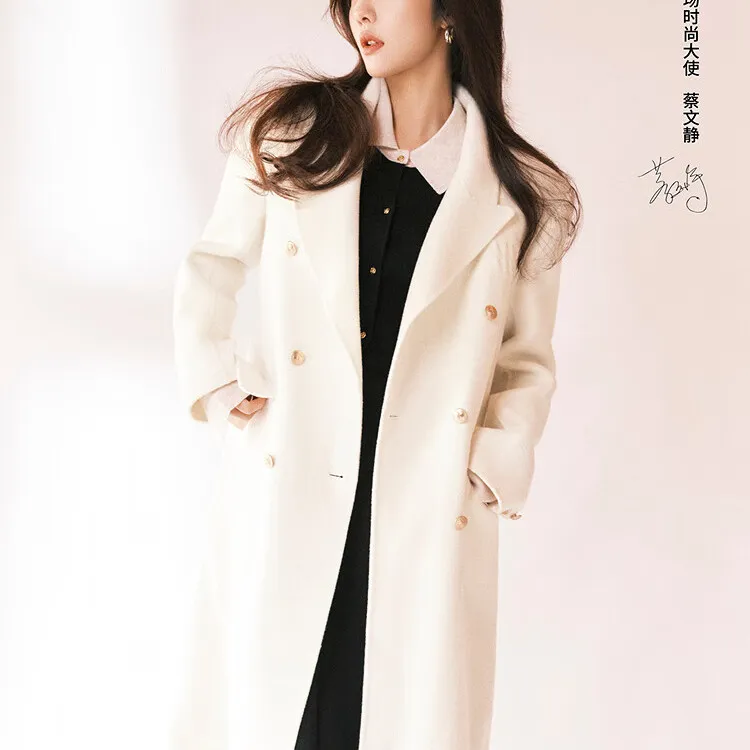 LILY丽丽冬女装全绵羊毛气质优雅双排扣毛呢外套大衣123429FN975