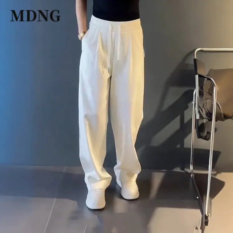 MDNG夏季垂感阔腿时尚百搭男士宽松直筒裤纯色简约日系男装休闲裤