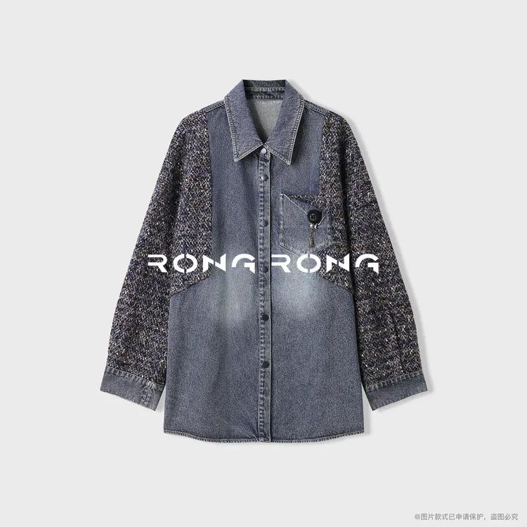 溶溶T【甜酷暮蓝】RONGRONG 绵羊毛混纺复古风牛仔衬衫外套R25Q503S