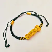 145#足金999黄金 5D硬金 如意貔貅黑绳编织
