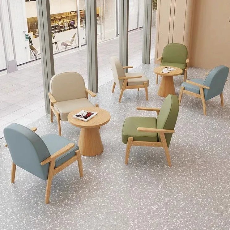 咖啡厅甜品奶茶实木桌椅子组合简约休闲洽谈单人卡座沙发沙发椅