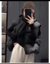 2025欧美秋冬季新款棉马甲小个子连帽款式短款泡芙背心