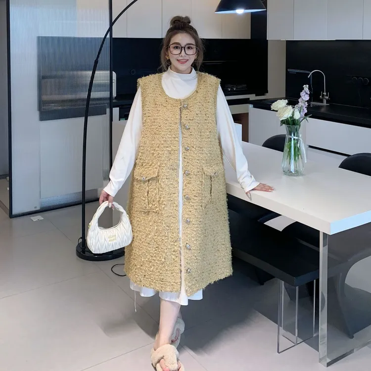 媛子大码高级感小香风马夹中长款显瘦气质时尚韩版百搭轻奢马甲