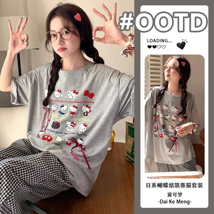 【搞怪Kitty】2025春夏季短袖睡衣套装女可爱卡通学生可外穿家居服