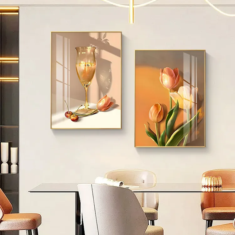 轻奢餐厅装饰画现代简约红酒杯黑白挂画北欧饭厅厨房餐桌墙面壁画