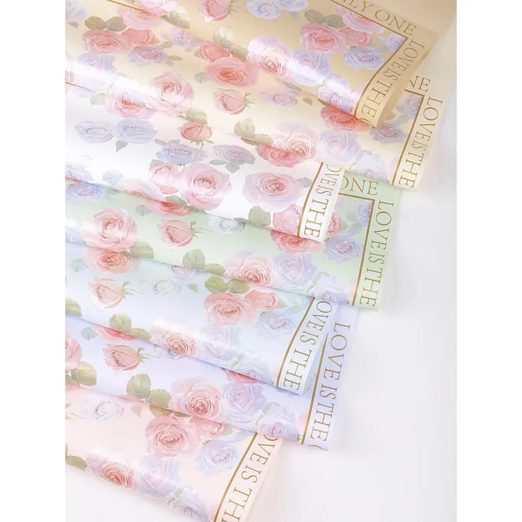 霓虹玫瑰欧雅纸鲜花束防水加厚花艺包装纸情人节新款花店包装材料