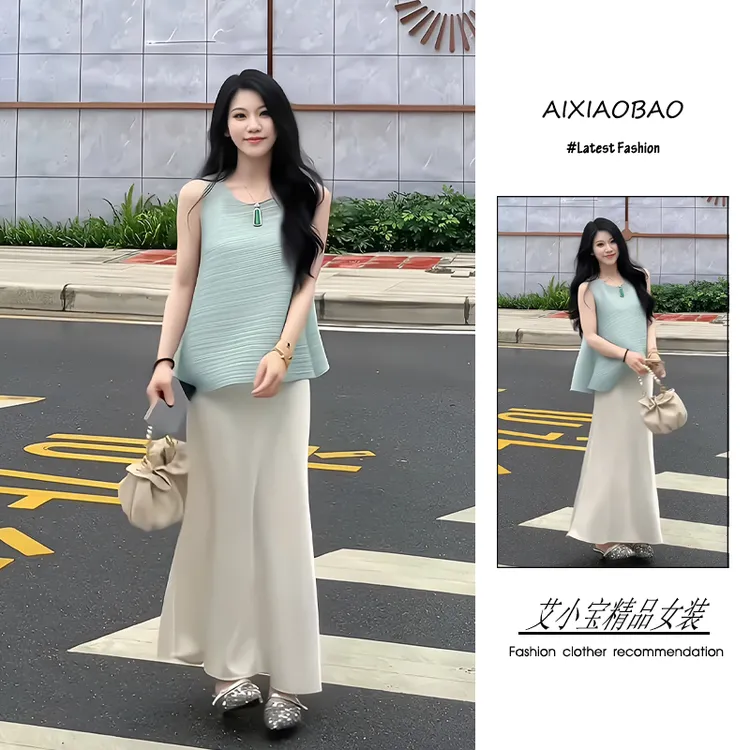 夏季2025新款一整套女装韩系穿搭慵懒风气质无袖上衣半身裙两件套