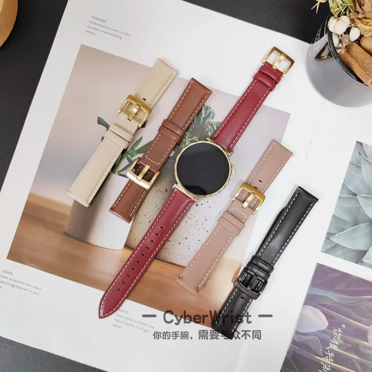 新款尖尾牛皮gt6薄款秋冬氛围表带适用gt5超薄GT4透气watch5