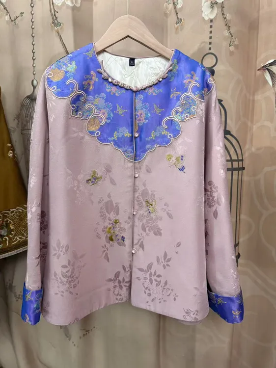 织辉正绢拼接张和才云锦刺绣如意外套加棉