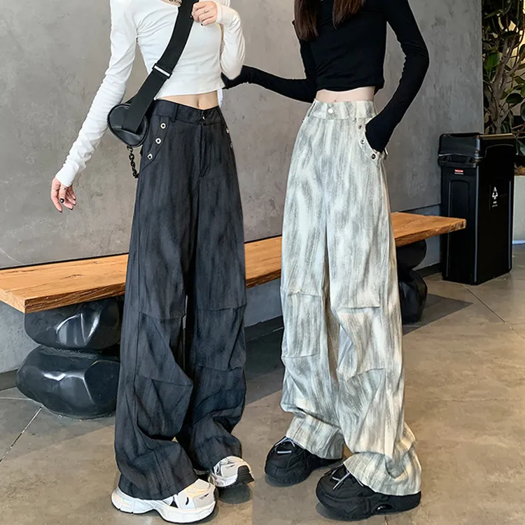 美式扎染工装裤女款春秋季2025新款高腰宽松爵士舞蹈休闲阔腿裤子