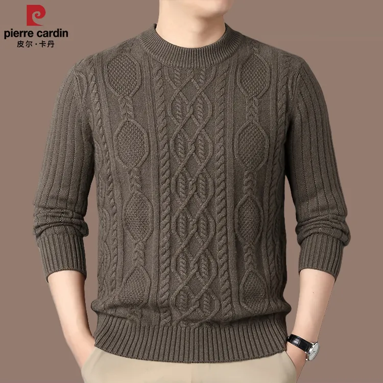 皮尔卡丹冬季保暖羊毛衫男士高档兔毛半高领加厚650克打底衫毛衣