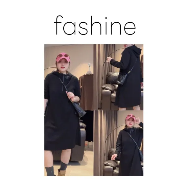 810#秋季连帽长袖卫衣裙时尚百搭显瘦休闲中长款 裙长96 卡码拍大