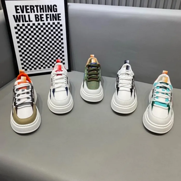 2025春季新款透气耐磨运动休闲板鞋轻便厚底小白鞋潮流系带男士