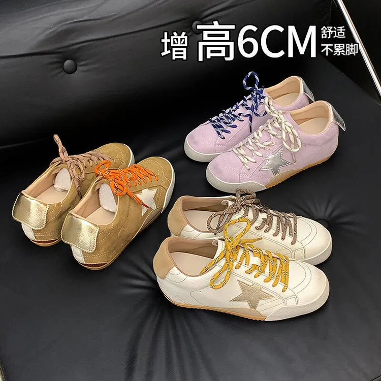 6cm内增高鸳鸯鞋带星星脏脏鞋女擦色做旧德训鞋厚底百搭休闲板鞋