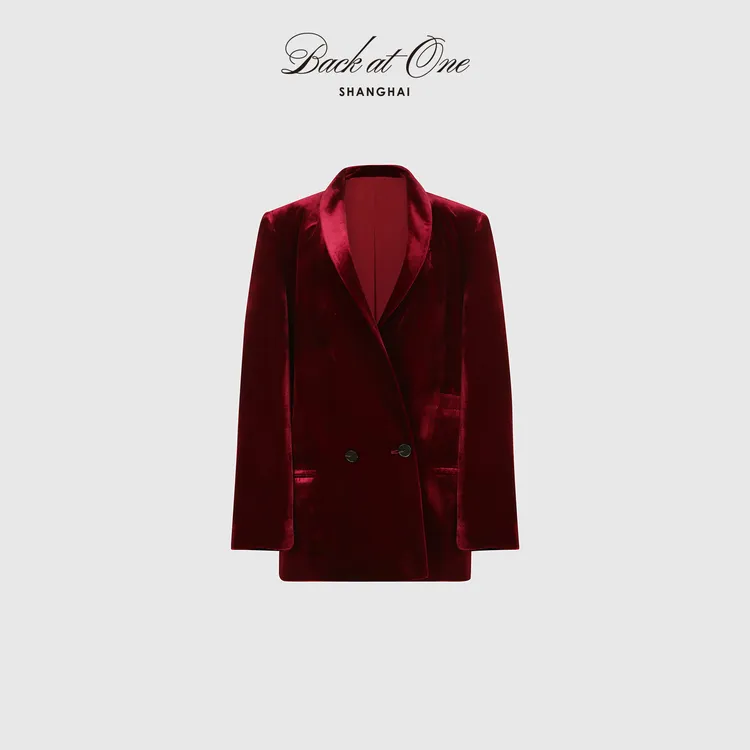 BACKATONE“拉菲女神”青果领轻奢感双排扣丝绒西装 BFF-1BC151E-K