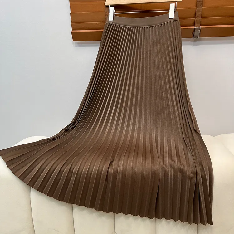 秋款百褶裙垂感风琴压褶长裙珠光半身裙女春秋显瘦中长款秋冬裙子