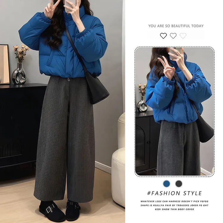 短款韩版棉服25冬季新款立领外套宽松显瘦上衣小个子蓝色面包服女