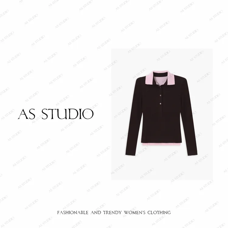 【AS拼盘秀】25新减龄时尚撞色羊毛假两件POLO衫AS25QZZ00418