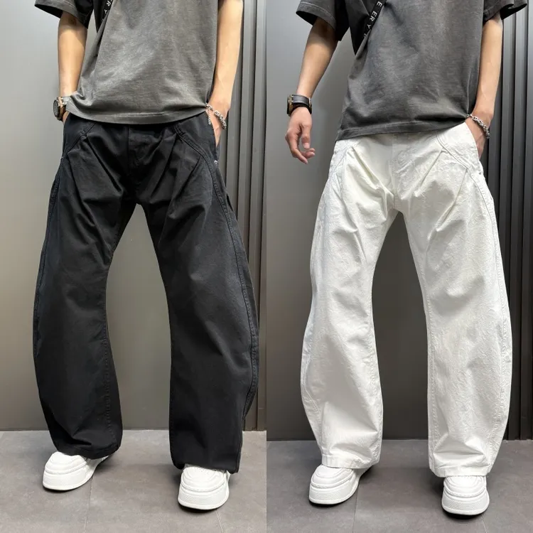 2025春夏百搭纯色牛仔裤水洗阔腿复古美式高街男长裤结构弯刀版型