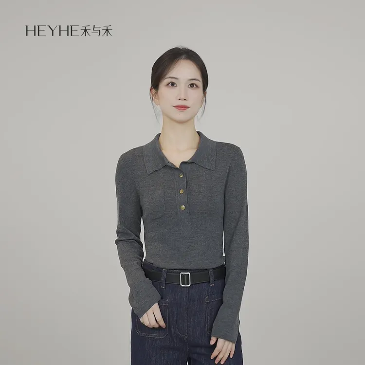 小禾【杨树林2.0】奢牌同源精纺羊毛重工polo针织打底衫长袖上衣