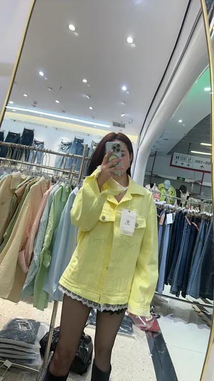 常规翻领长袖春季薄款女中长款外套透气韩版休闲牛仔开衫