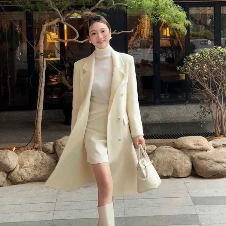 【金扣长款大衣】2025秋冬女装宽松型西装领正肩款厚双排扣外套2515