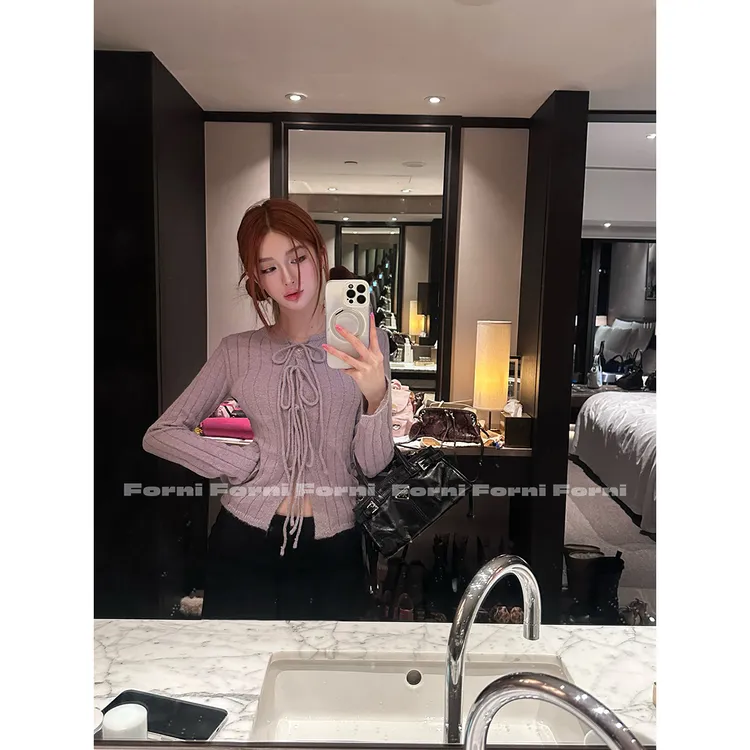 FORNI 慵懒收藏家 法式极简绑带针织开衫