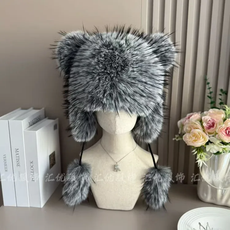 【汇优】秋冬小浣熊护耳帽可爱毛茸茸保暖显脸小网红时尚保暖耳朵帽