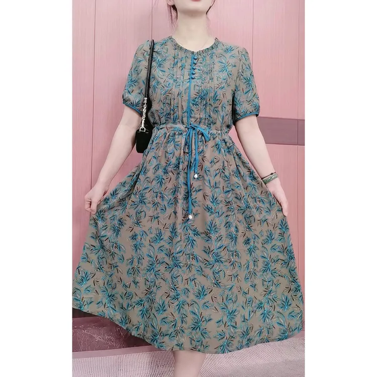 专柜清仓连衣裙时尚百搭修身显瘦裙子气质宽松印花中长款