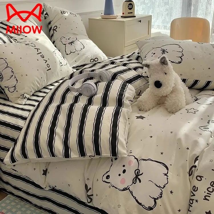 猫人卡通全棉四件套100纯棉被套单人宿舍床单三件套被罩床上用品4