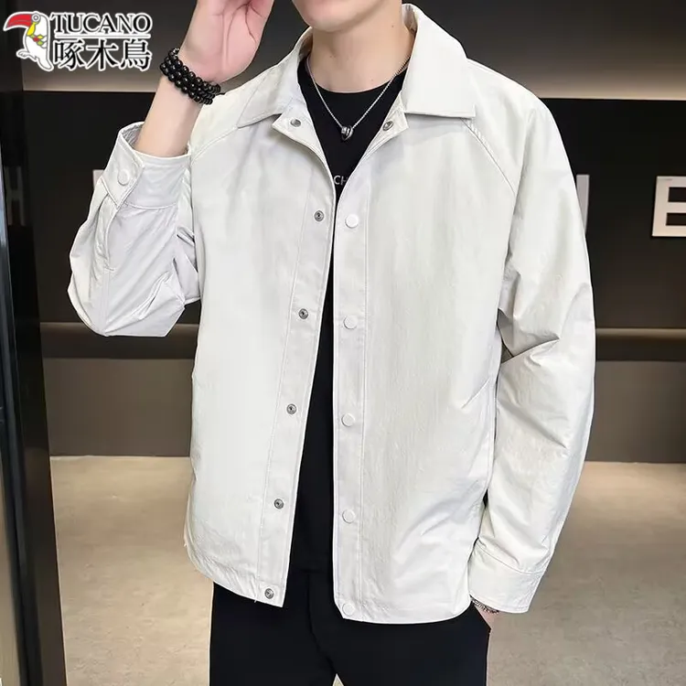 春秋外套男商务休闲夹克2025新款简约百搭茄克衫高级感翻领上衣服