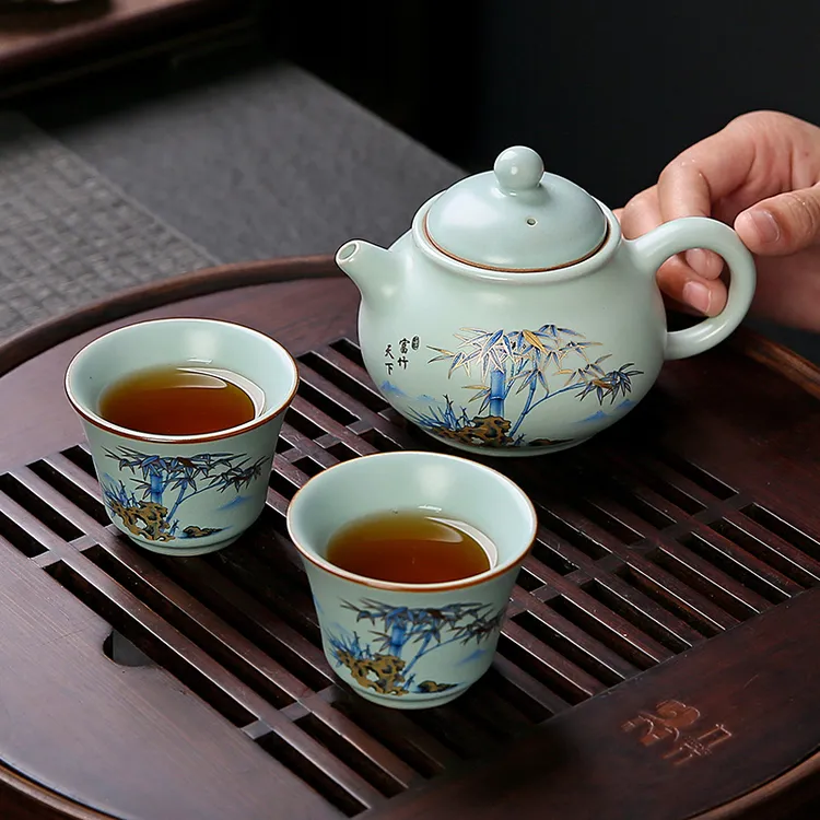 天青汝窑家用复古陶瓷茶壶泡茶专用中式风格创意功夫茶具茶道用具