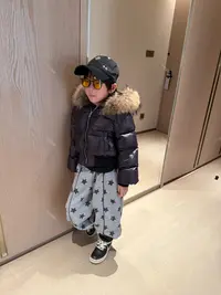 令佳潮牌冬款儿童中性黑色90白鸭绒毛领连帽保暖羽绒服童装3225