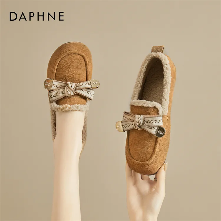 达芙妮真皮豆豆鞋女款2025新款爆款加绒一脚蹬时尚女士软底休闲鞋