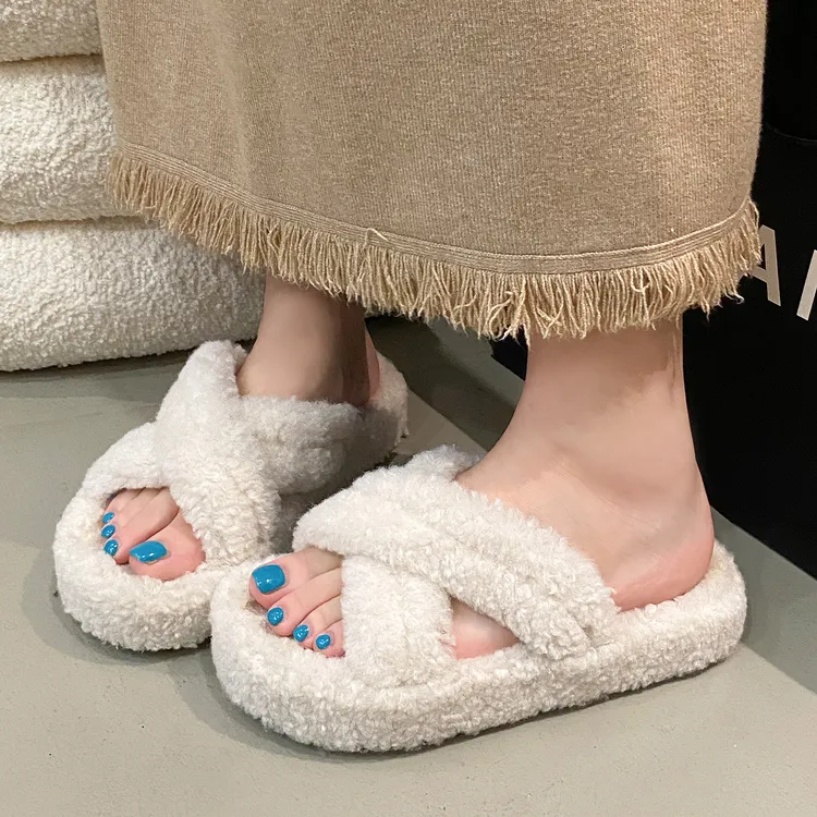 毛毛拖鞋女款2025新款秋冬季外穿时尚百搭卷毛毛茸棉拖鞋厚底防滑