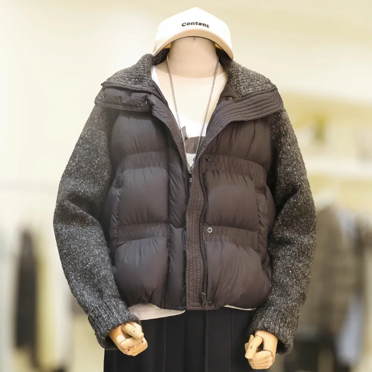 zaw大码女装拼色羽绒服2025冬季新款白鸭绒宽松显瘦胖mm外套25485