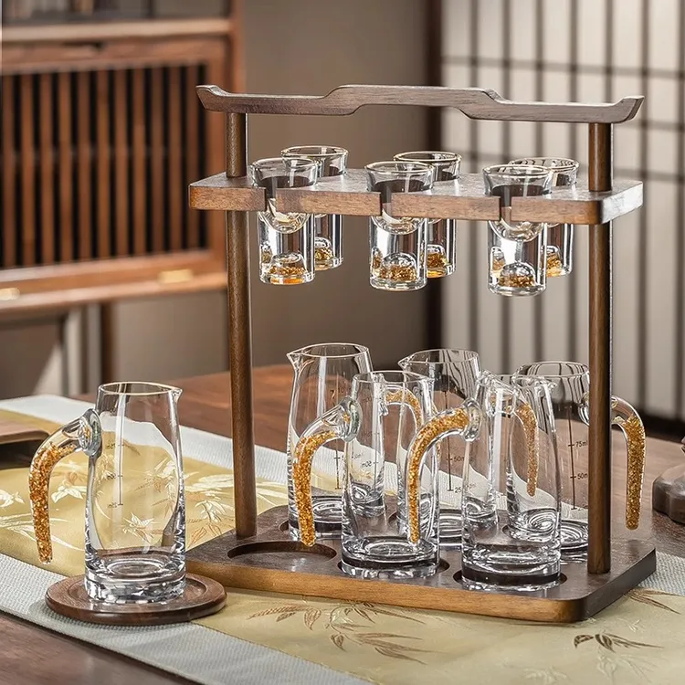轻奢高档白酒杯家用套装分酒器烈酒杯创意一口描金子弹杯吞杯中式