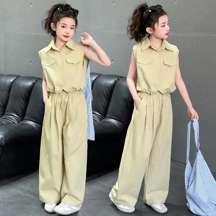 中大童韩版休闲夏季套装女孩洋气韩范短袖两件套森系女童夏装套装