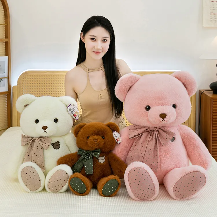 新款金貂泰迪熊毛绒玩具可爱蝴蝶结小熊玩偶公仔儿童抱枕娃娃礼物