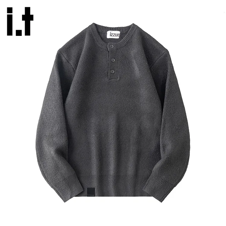 香港it.izzue半开衫圆领毛衣潮男秋冬爆款高档气质外搭情侣打底衫
