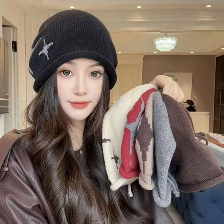 2025新款卷边洋气堆堆帽显脸小针织冬季帽子女2025新款爆款冷帽