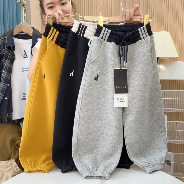 【修身有型】浅秋男女童休闲宽松运动弯刀裤LenKid—腰拉条