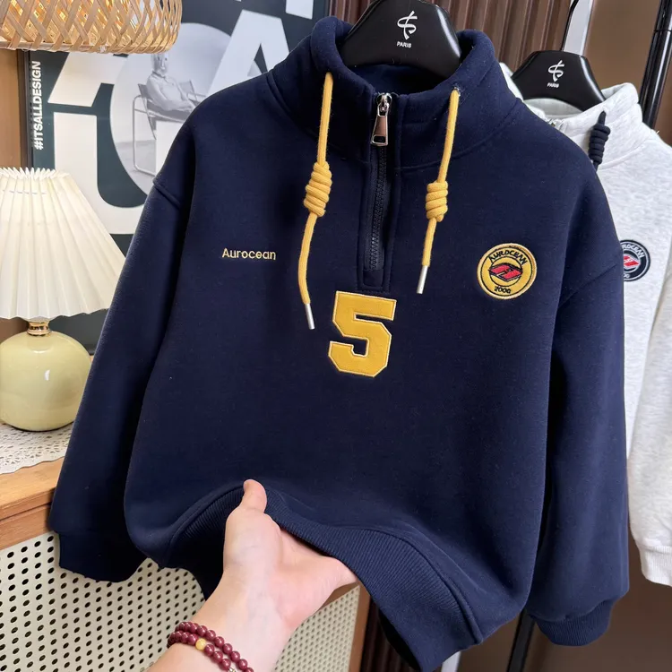 【温暖葵花绒】韩版加厚数字5半拉链中大童ins休闲时尚卫衣00400