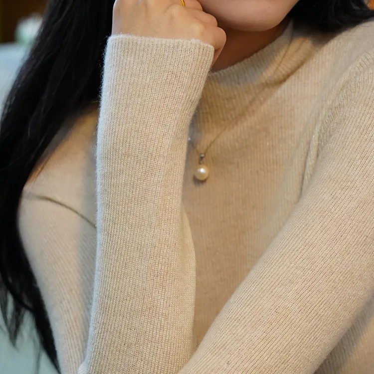 【云感绵柔】秋冬新款羊绒衫女100%山羊绒精纺半高领上衣修身针织衫