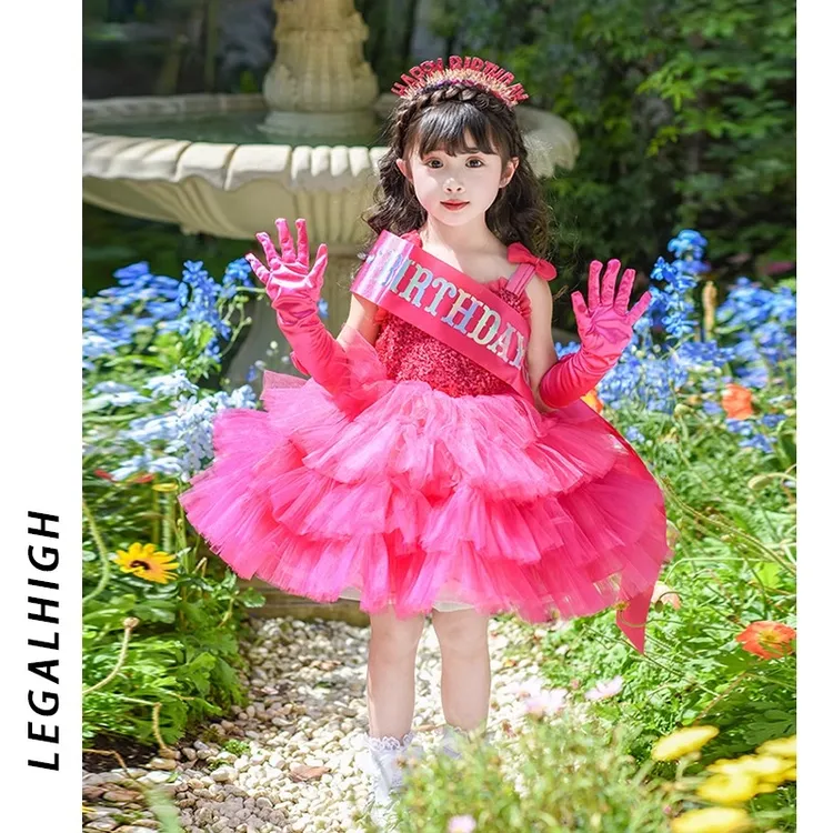 女童芭比娃娃洛丽塔公主裙女孩亮片礼服蓬蓬裙儿童生日礼服连衣裙