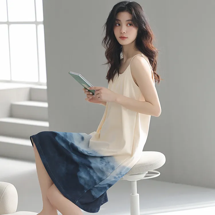 夏季吊带睡裙女纯棉睡衣新款全棉休闲简约可外穿家居服夏季连衣裙