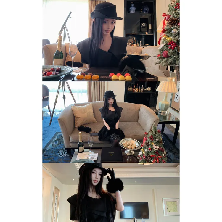 JAYKY YANG【瑟琳娜】不对称双领短外套收腰女显瘦大领口缎面上衣